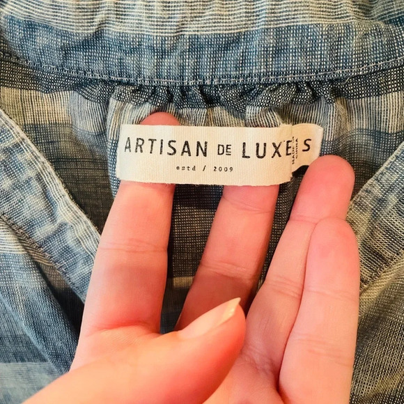 Artisan de Luxe women’s 3/4 sleeve hi-lo chambray tunic top SZ S blue - Picture 4 of 7